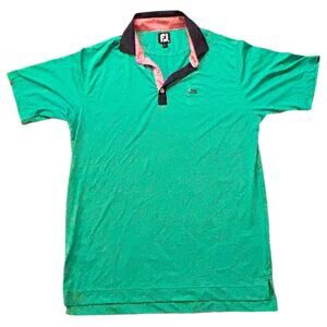 FootJoy Green Golf Performance Polo Contrast Collar & Placket Medium CC Logo